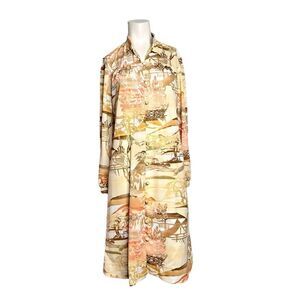 CARON Vintage Midi Button Down Dress Long Sleeves Country Western Womens S